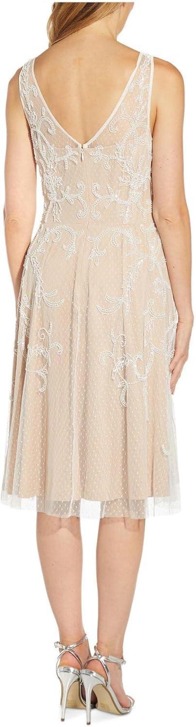 image:imageAdrianna Papell Womens Beaded Midi DressIvory Nude