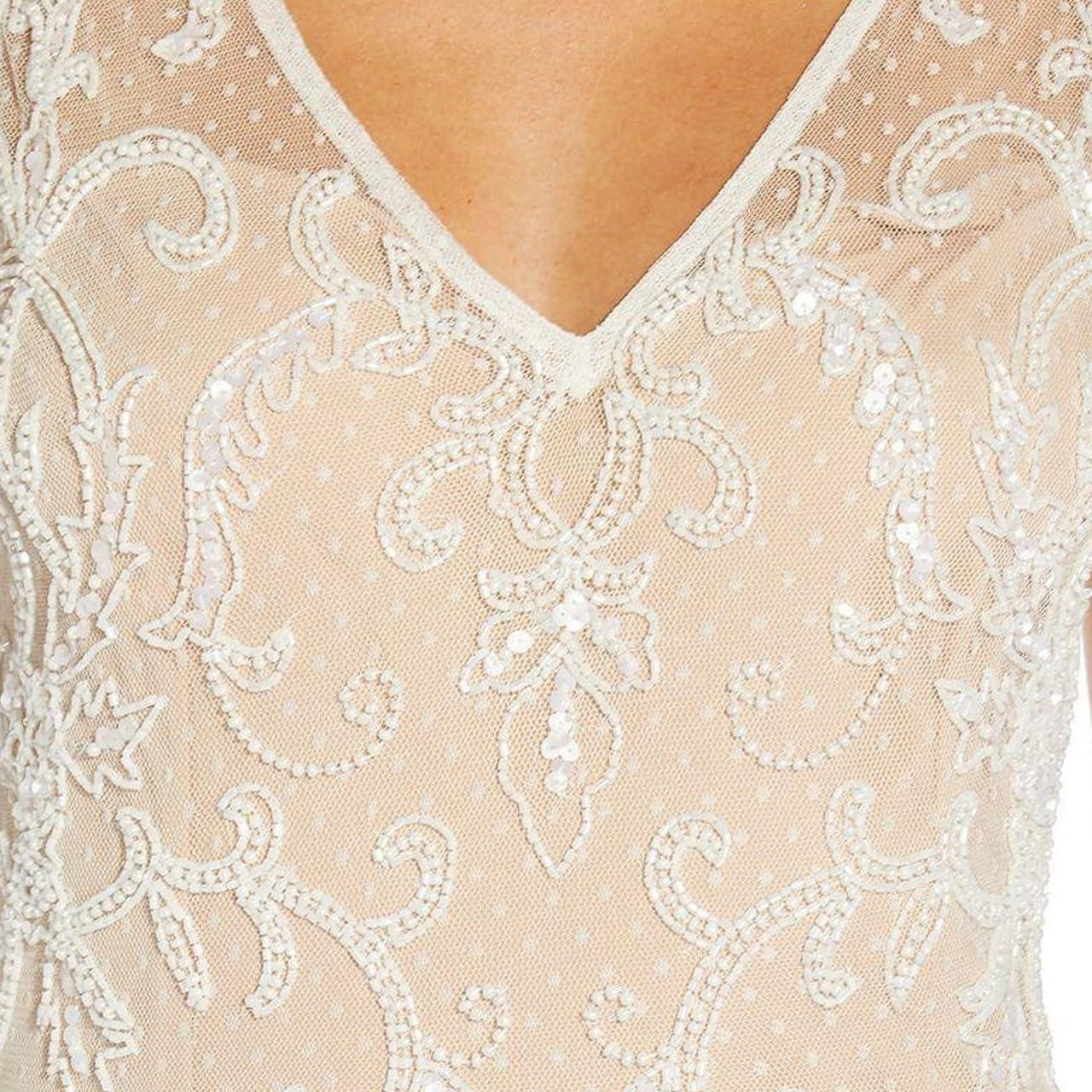 image:imageAdrianna Papell Womens Beaded Midi DressIvory Nude