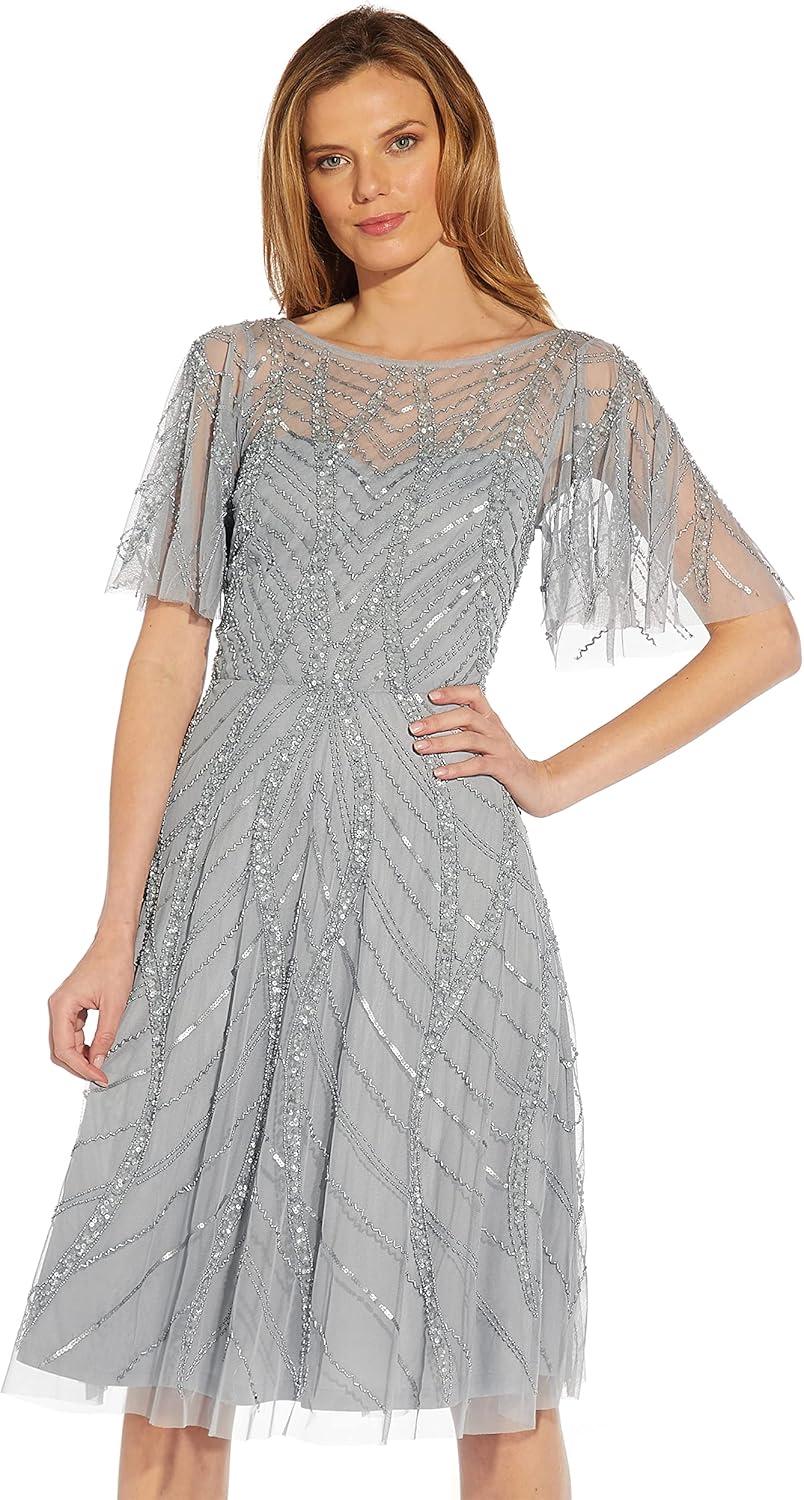 image:imageAdrianna Papell Womens Beaded Midi DressSilver Mist
