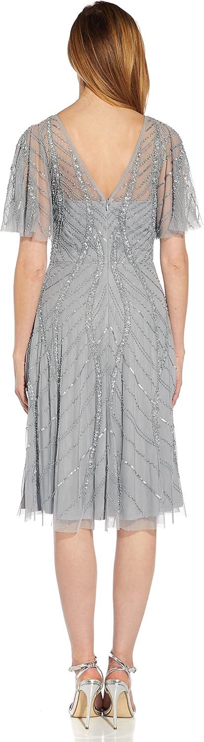 image:imageAdrianna Papell Womens Beaded Midi DressSilver Mist