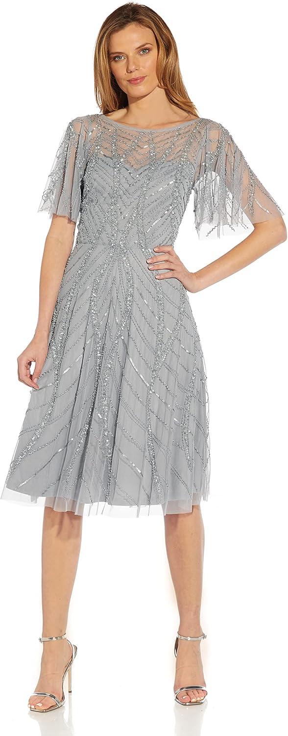 image:imageAdrianna Papell Womens Beaded Midi DressSilver Mist