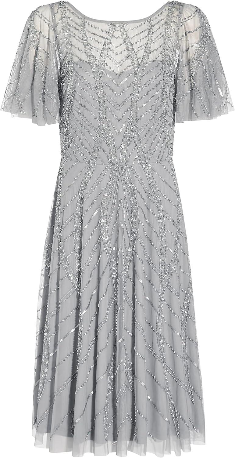image:imageAdrianna Papell Womens Beaded Midi DressSilver Mist