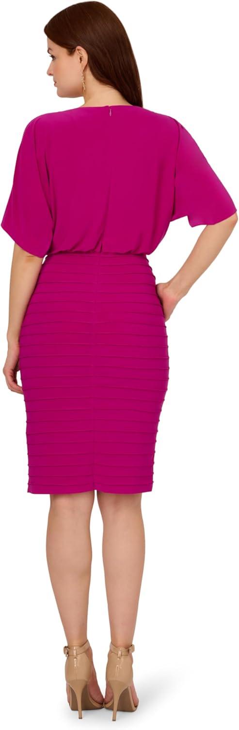 image:imageAdrianna Papell Womens Beaded Trim Pintucked Dress Hot Magenta