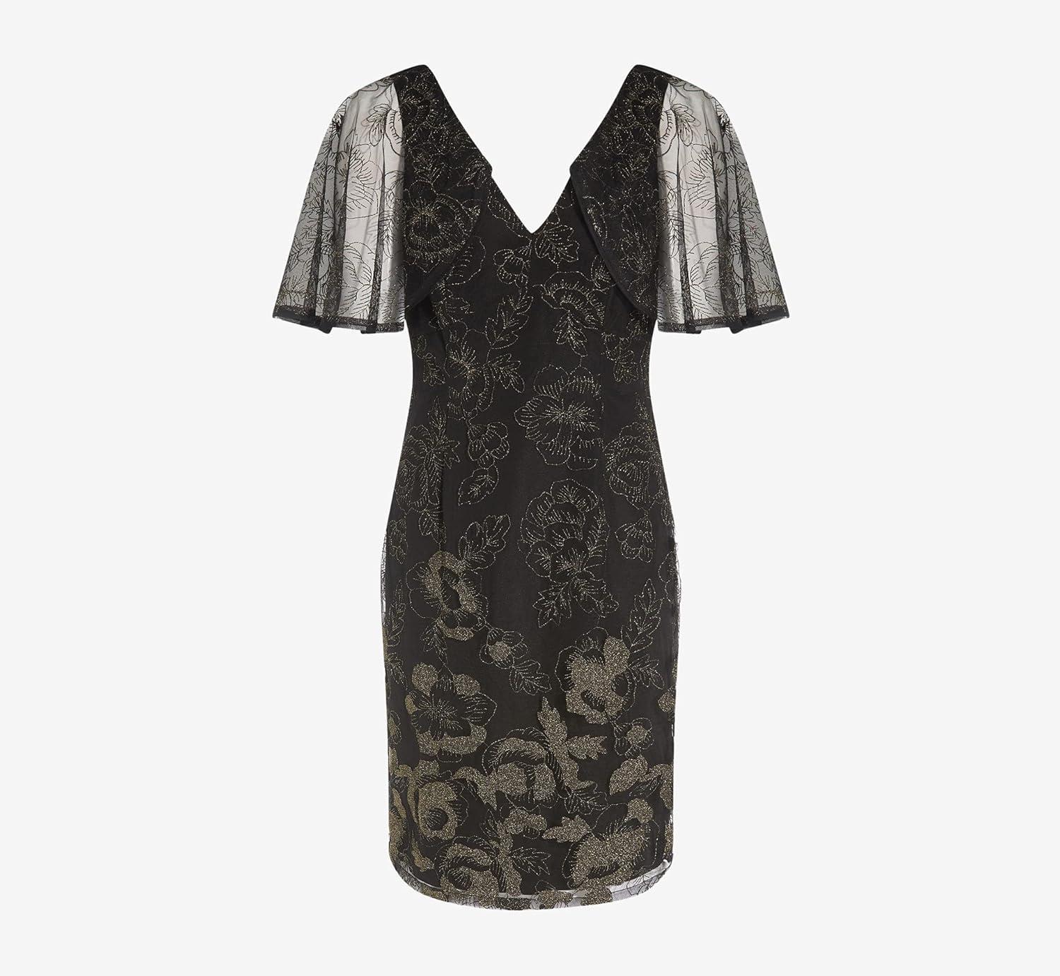 image:imageAdrianna Papell Womens Embroidered Capelet SheathBlackGold