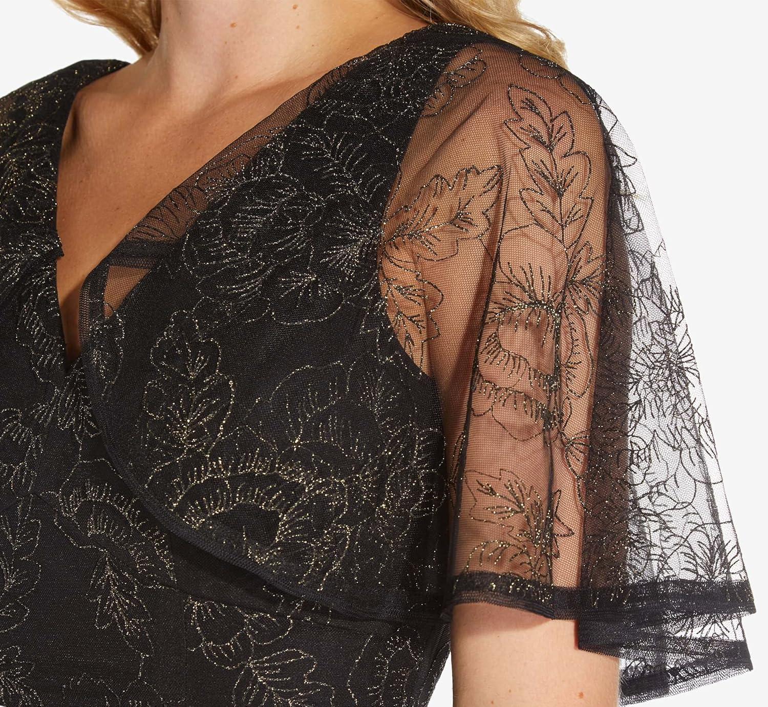 image:imageAdrianna Papell Womens Embroidered Capelet SheathBlackGold