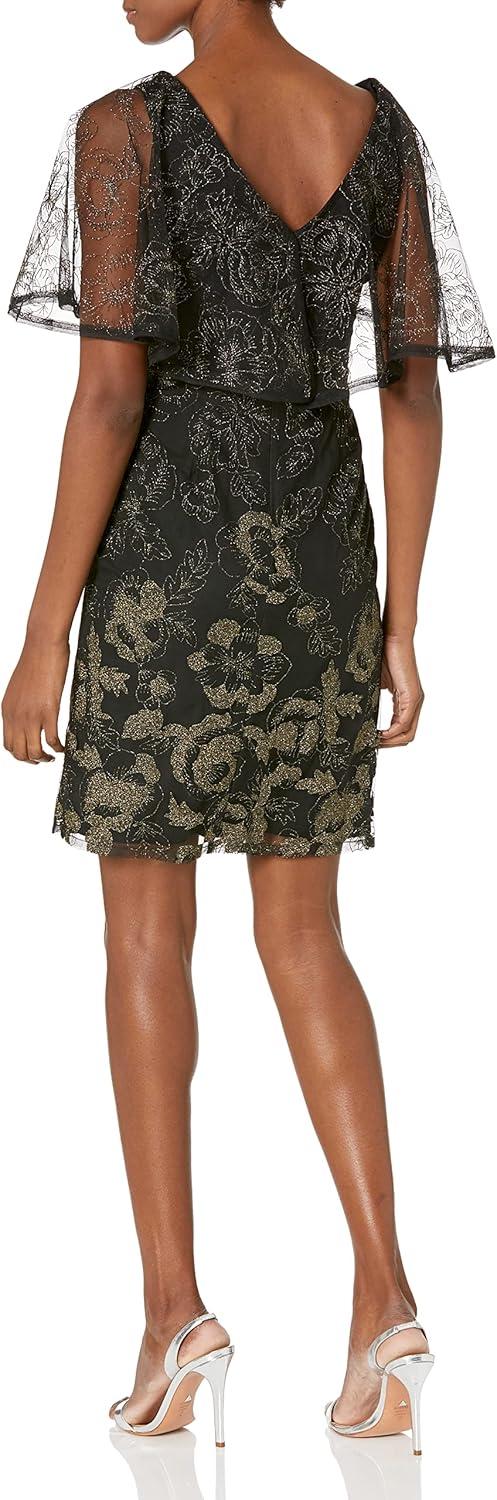 image:imageAdrianna Papell Womens Embroidered Capelet SheathBlackGold