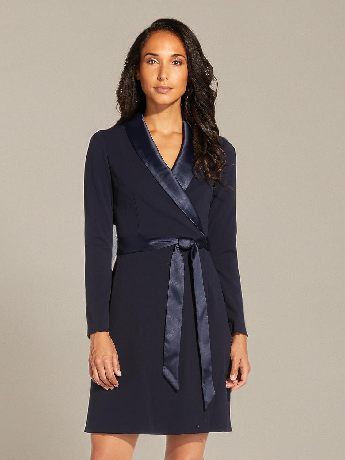 image:imageAdrianna Papell Womens Knit Crepe Tuxedo Aline DressMidnight