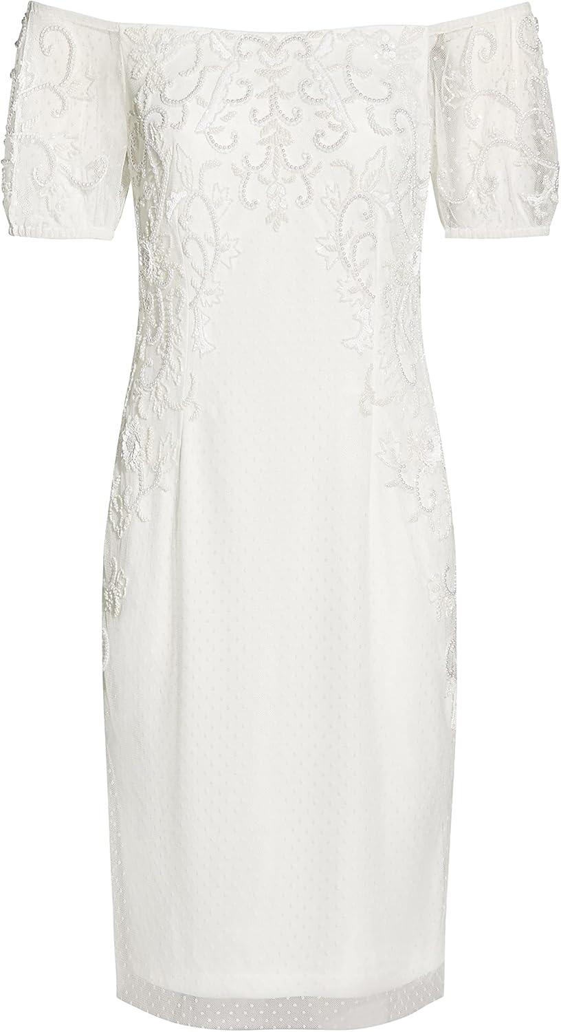 image:imageAdrianna Papell Womens Off Shoulder Beaded DressIvory