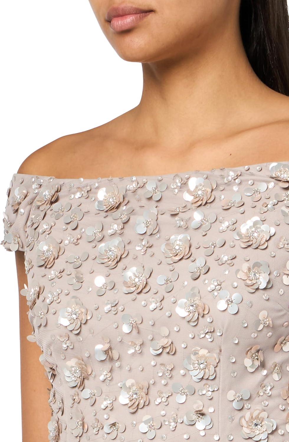 image:imageAdrianna Papell Womens Off Shoulder Beaded DressMarble