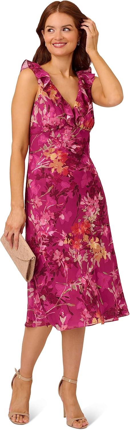 image:imageAdrianna Papell Womens Ruffle Neckline Bias DressRaspberry Multi