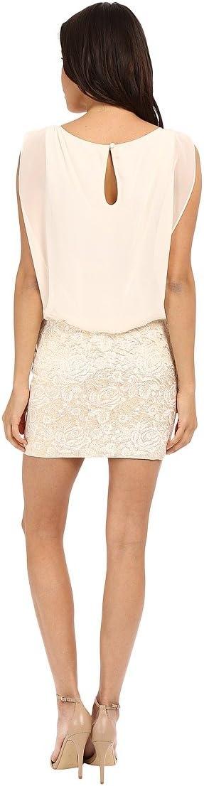 image:imageAidan by Aidan Mattox Womens Sleevless Metallic Jacquard Cocktail Dress with Solid Chiffon Blousson TopIvoryGold