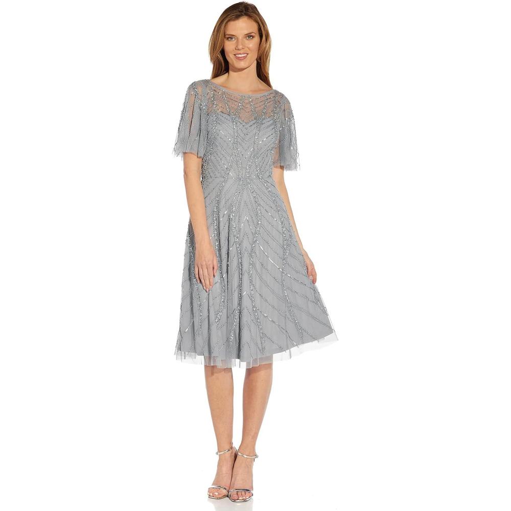 image:imageAdrianna Papell Womens Beaded Midi DressSilver Mist