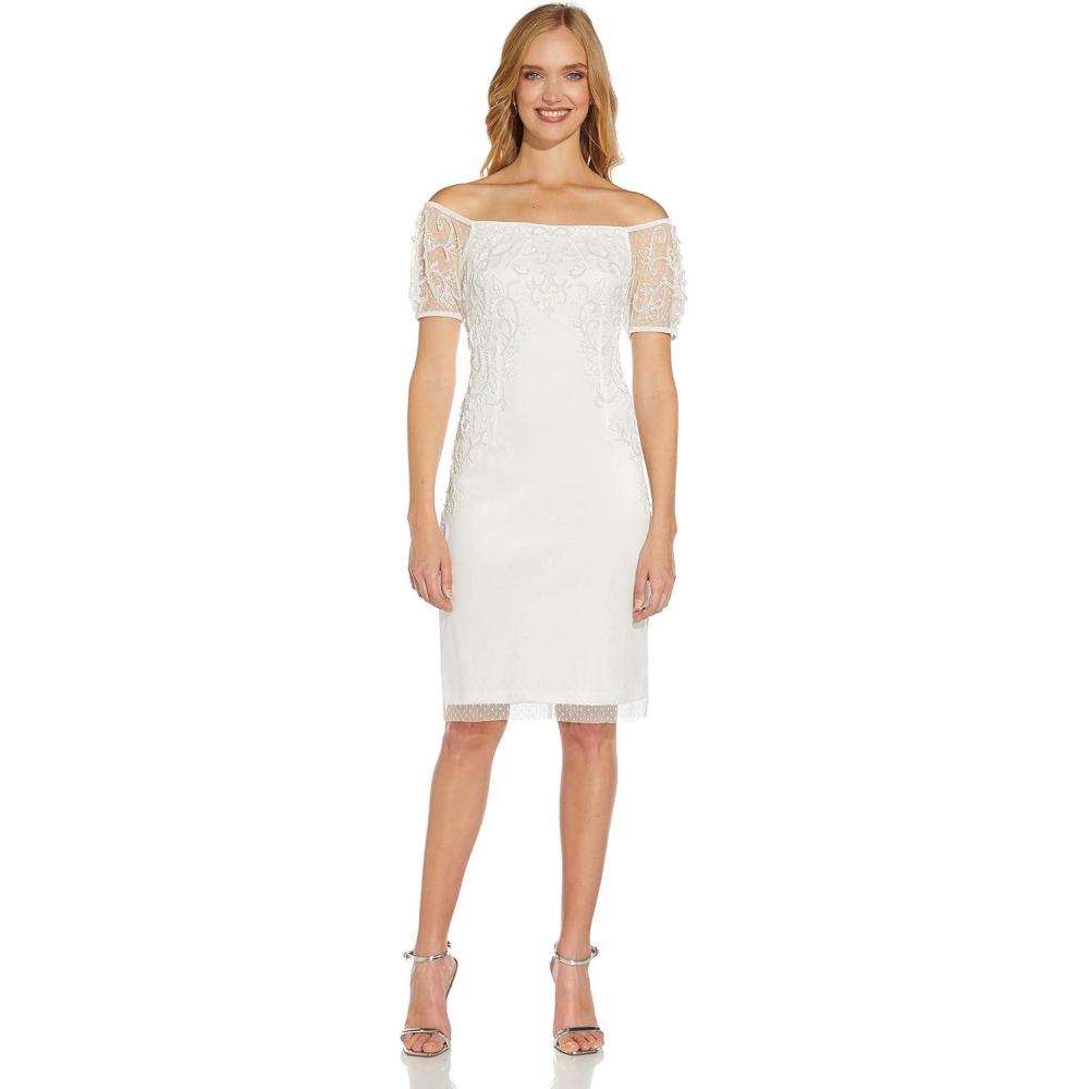 image:imageAdrianna Papell Womens Off Shoulder Beaded DressIvory