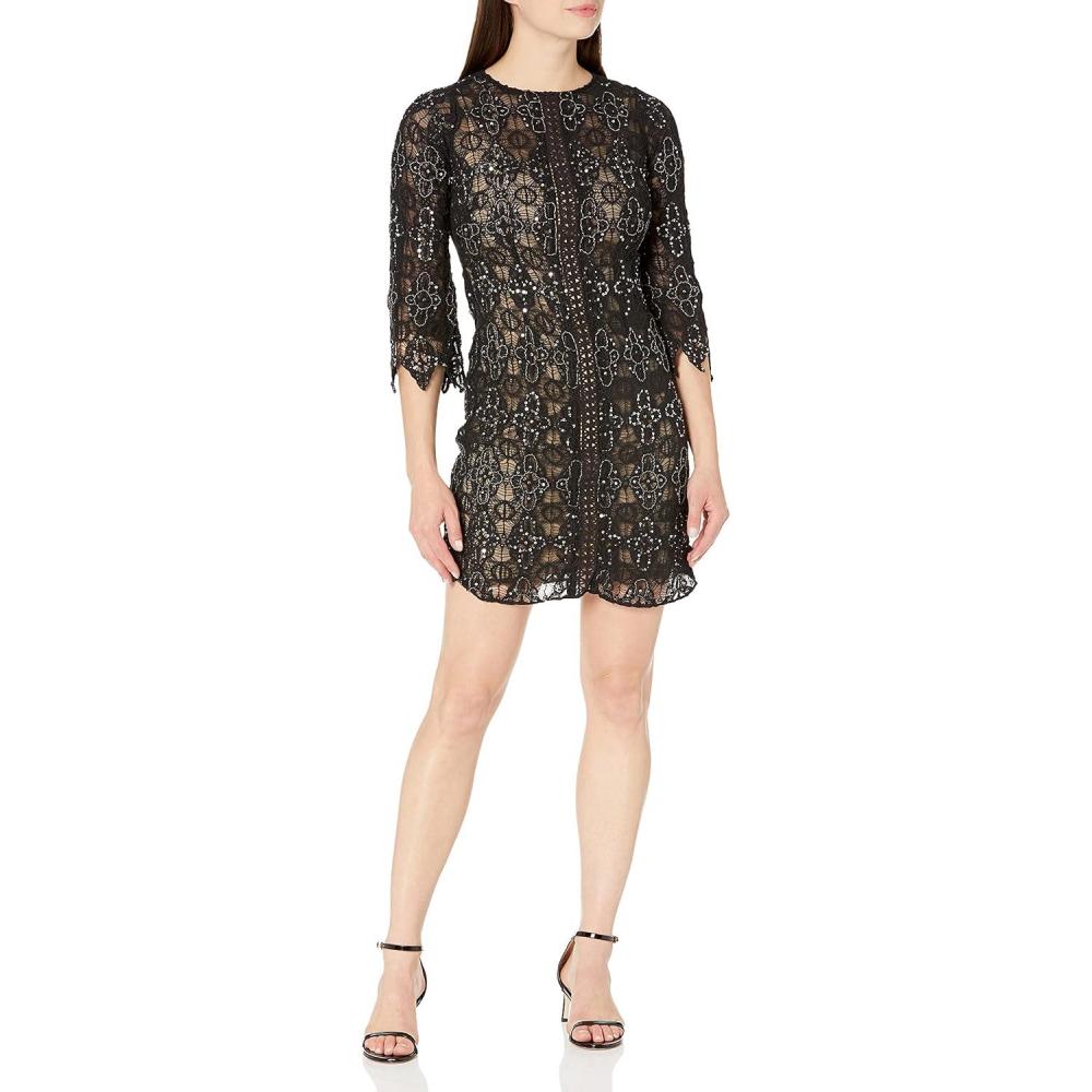 image:imageAidan Mattox Womens High Neck Beaded Lace Cocktail DressBlack