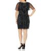 Adrianna Papell Studio Women’s Beaded V Neck Short Dress, Black/Gunmetal, 4