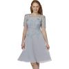 Adrianna Papell Womens Beaded Mesh and Chiffon Midi(Blue Heather)