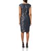 Adrianna Papell Women’s Extended Shoulder Metallic Jacquard Modern Sheath Dress(Navy Sateen)