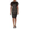 Adrianna Papell Women’s Flutter Sleeve Floral Velvet Short Dress(Black/Rosegold)