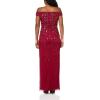 Adrianna Papell Womens Off Shoulder Beaded Dress(Cranberry)