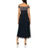 Adrianna Papell Womens Off Shoulder Beaded Dress(Navy/Rosegold)