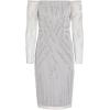Adrianna Papell Womens Off Shoulder Beaded Dress(Silver Mist)