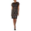 Adrianna Papell Women’s Flutter Sleeve Floral Velvet Short Dress(Black/Rosegold)