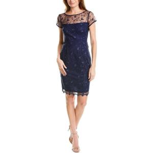 Adrianna Papell Womens Embroidered Sheath Dress(Light Navy)