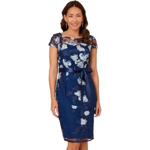 Adrianna Papell Womens Embroidered Sheath Dress(Midnight Multi)