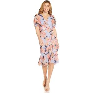 Adrianna Papell Womens Floral Print Chiffon Dress(Opal/Coral Multi)