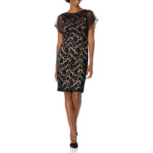 Adrianna Papell Women’s Flutter Sleeve Floral Velvet Short Dress(Black/Rosegold)