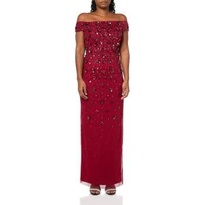Adrianna Papell Womens Off Shoulder Beaded Dress(Cranberry)