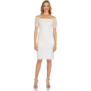Adrianna Papell Womens Off Shoulder Beaded Dress(Ivory)