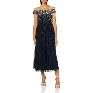 Adrianna Papell Womens Off Shoulder Beaded Dress(Navy/Rosegold)