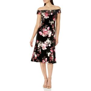 Adrianna Papell Womens Off Shoulder Velvet Dress(Black Multi)