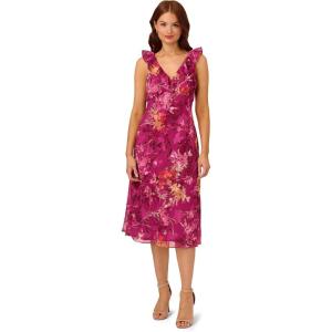 Adrianna Papell Womens Ruffle Neckline Bias Dress(Raspberry Multi)