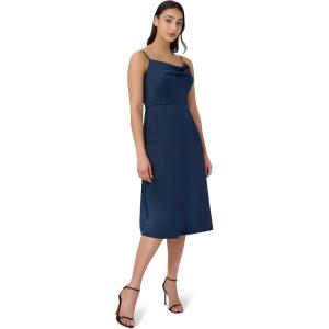 Adrianna Papell Women’s Satin Cowl Neck Midi Dress(Dark Navy)