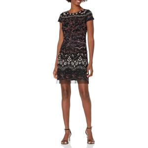 Adrianna Papell Womens Short Beaded Cocktail Dress(Rouge Multi)
