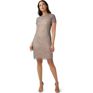 Adrianna Papell Womens Short Beaded Cocktail Dress(Sterling/Nude)