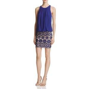 Aidan Mattox Womens Chiffon Halter Bouson Bodice with Lace Skirt(Navy)