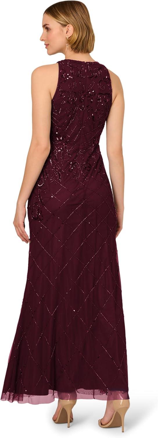 image:imageAdrianna Papell Womens Bead Halter Long DressNight Plum