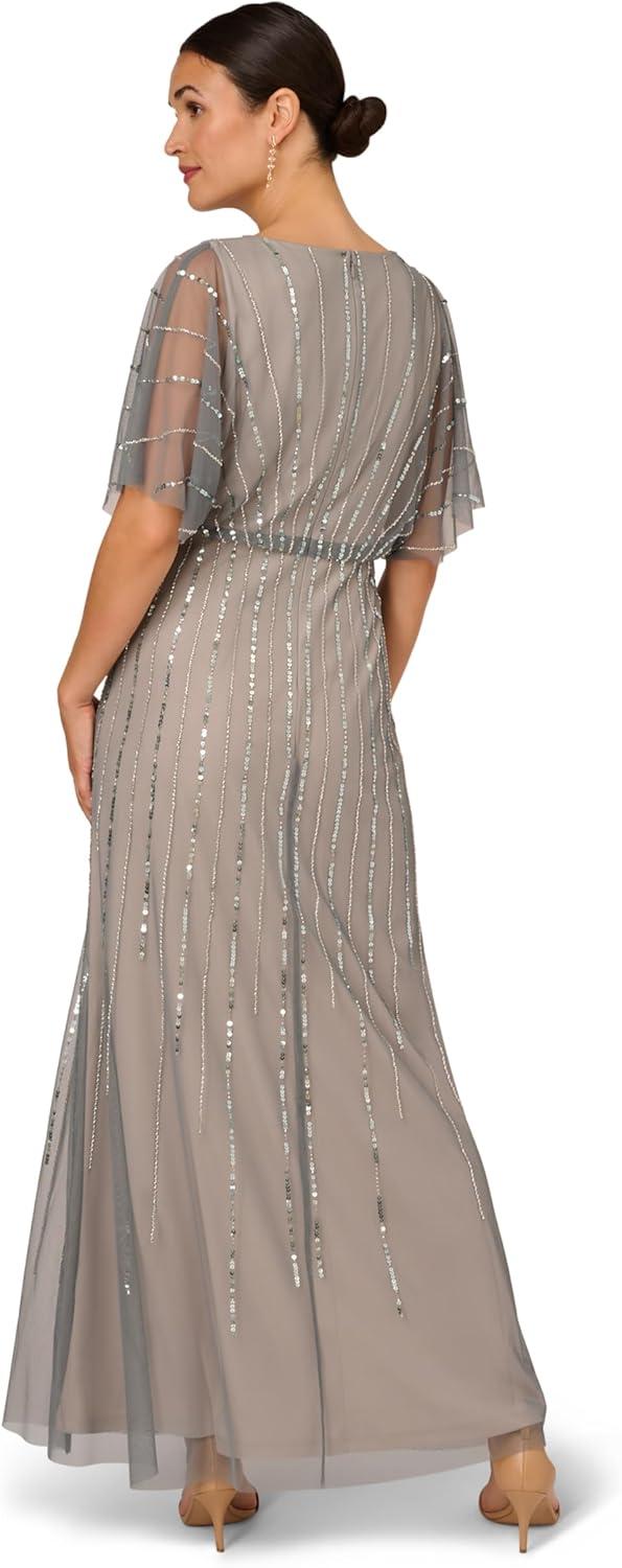 image:imageAdrianna Papell Womens Beaded Blouson GownPewterSilver