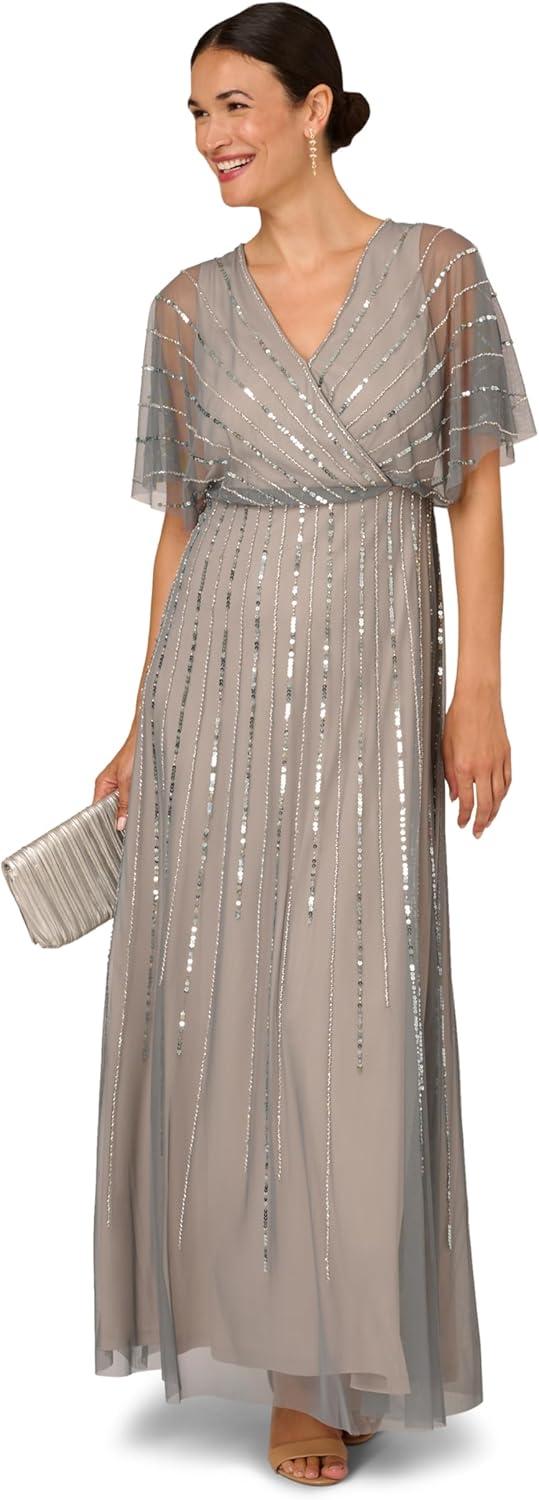 image:imageAdrianna Papell Womens Beaded Blouson GownPewterSilver