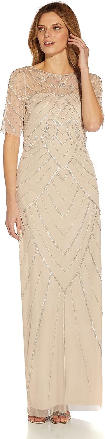 image:imageAdrianna Papell Womens Beaded Long Column GownBiscotti
