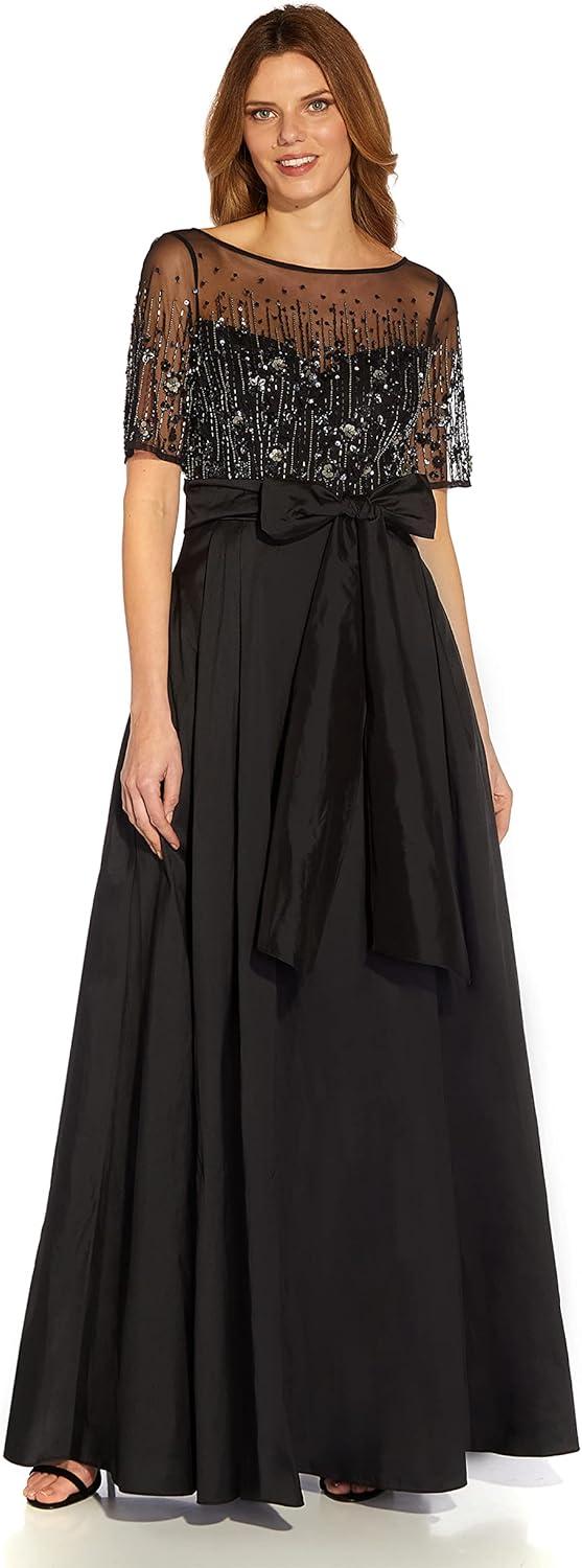 image:imageAdrianna Papell Womens Beaded Mesh and Taffeta GownBlack