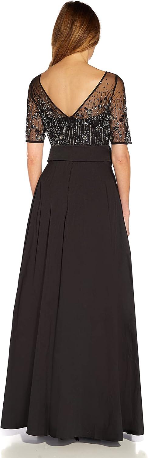 image:imageAdrianna Papell Womens Beaded Mesh and Taffeta GownBlack