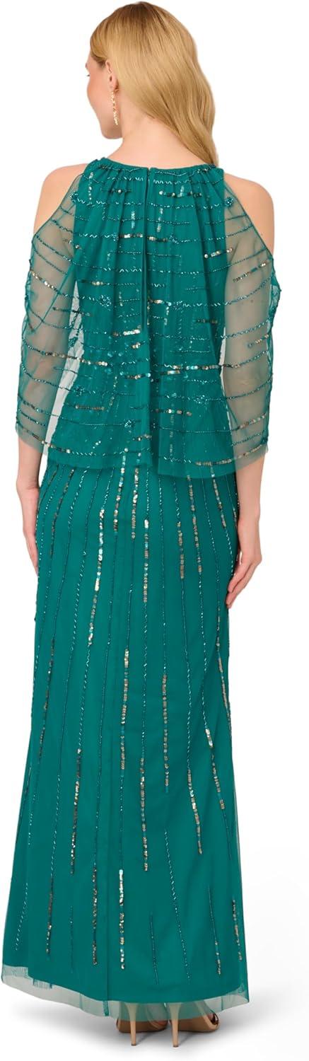 image:imageAdrianna Papell Womens Cold Shoulder Bead GownVivid Emerald