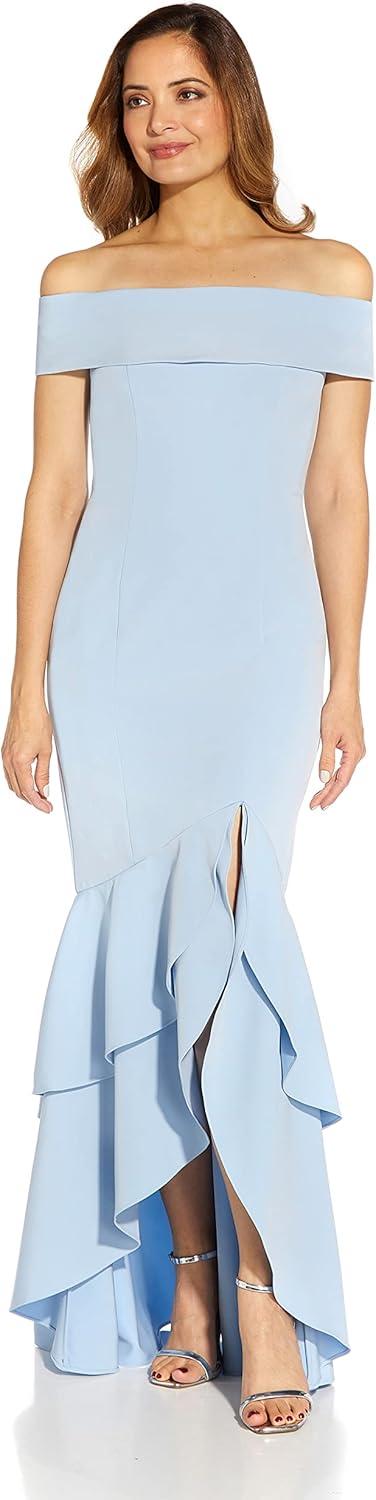 image:imageAdrianna Papell Womens Crepe Ruffle GownElegant Sky