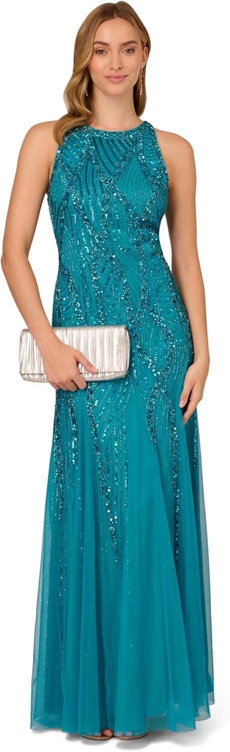 image:imageAdrianna Papell Womens Halter Beaded DressTeal