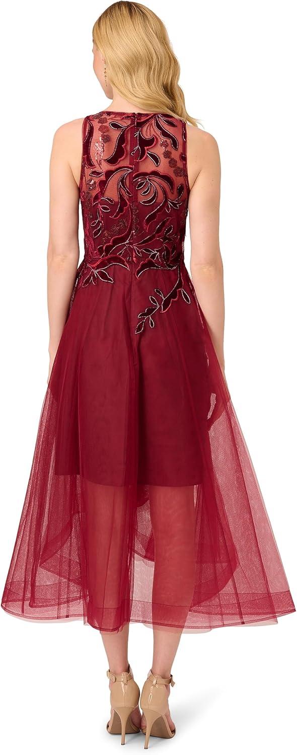image:imageAdrianna Papell Womens Halter Velvet Tulle DressGarnet