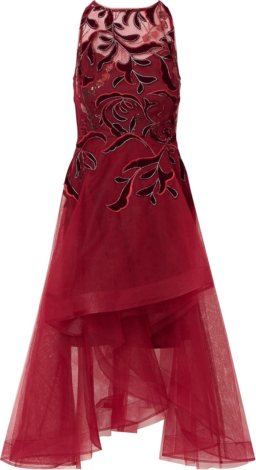 image:imageAdrianna Papell Womens Halter Velvet Tulle DressGarnet